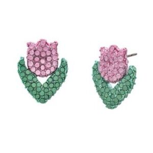 NWT Betsey Johnson Pink and Green rhinestone Tulip Earrings